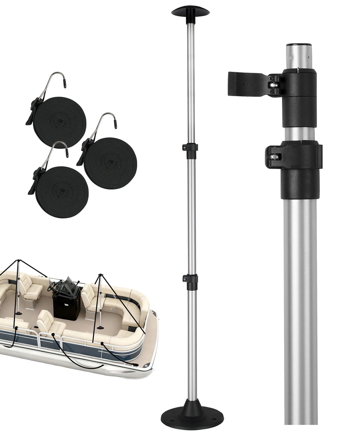 OCEANBROAD Barra de Soporte Ajustable telescópica de Aluminio con Correas, para Casco V, Barco, pontón, Barco, 1 Paquete
