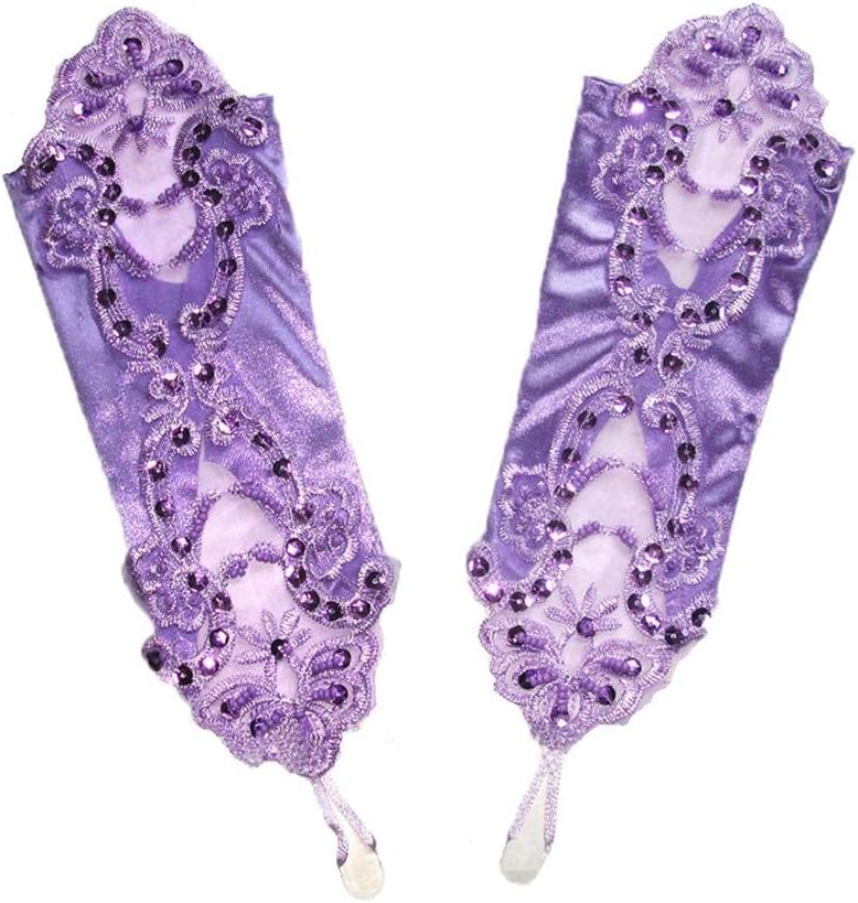 Women Fingerless Satin Evening Gloves Sequins Pearls Elbow Length Opear Theater Gloves
