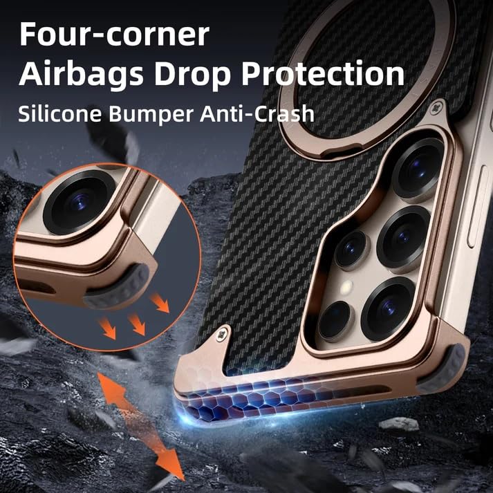Image of Bumper Case with Kickstand for Samsung Galaxy S-Series Ultra Case Compatible with Wireless Charging | Luxury Aluminum Armor (Kevlar - Silver, Galaxy S26 Ultra)