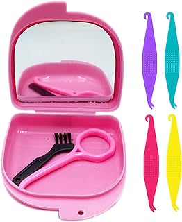 HRASY Oral Care Disassembly Kit/7pcs Including 1 Retainer Case With Mirror and Vent Holes | 1 Aligner Remover Tool | 4 Elastic Rubber Bands Placers | 1 Cleaning Brush (Pink)