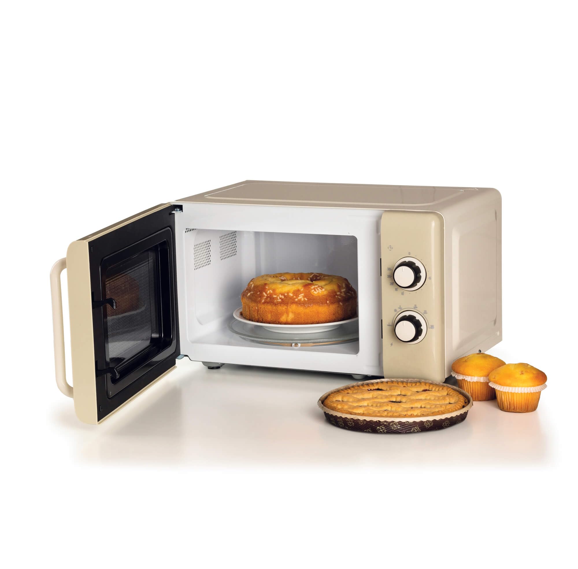 Ariete 3960 Mikrowelle Vintage, 800 W, Fassungsvermögen 20 l, 3 Funktionen, 6 Kochstufen, Timer, Beige
