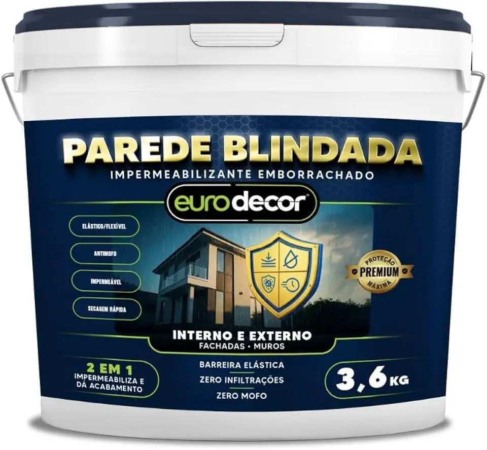 Parede Blindada Euro Decor Tinta Emborrachada 3,6KG Fácil Aplicação Proteção Contra Infiltrações (Branco)