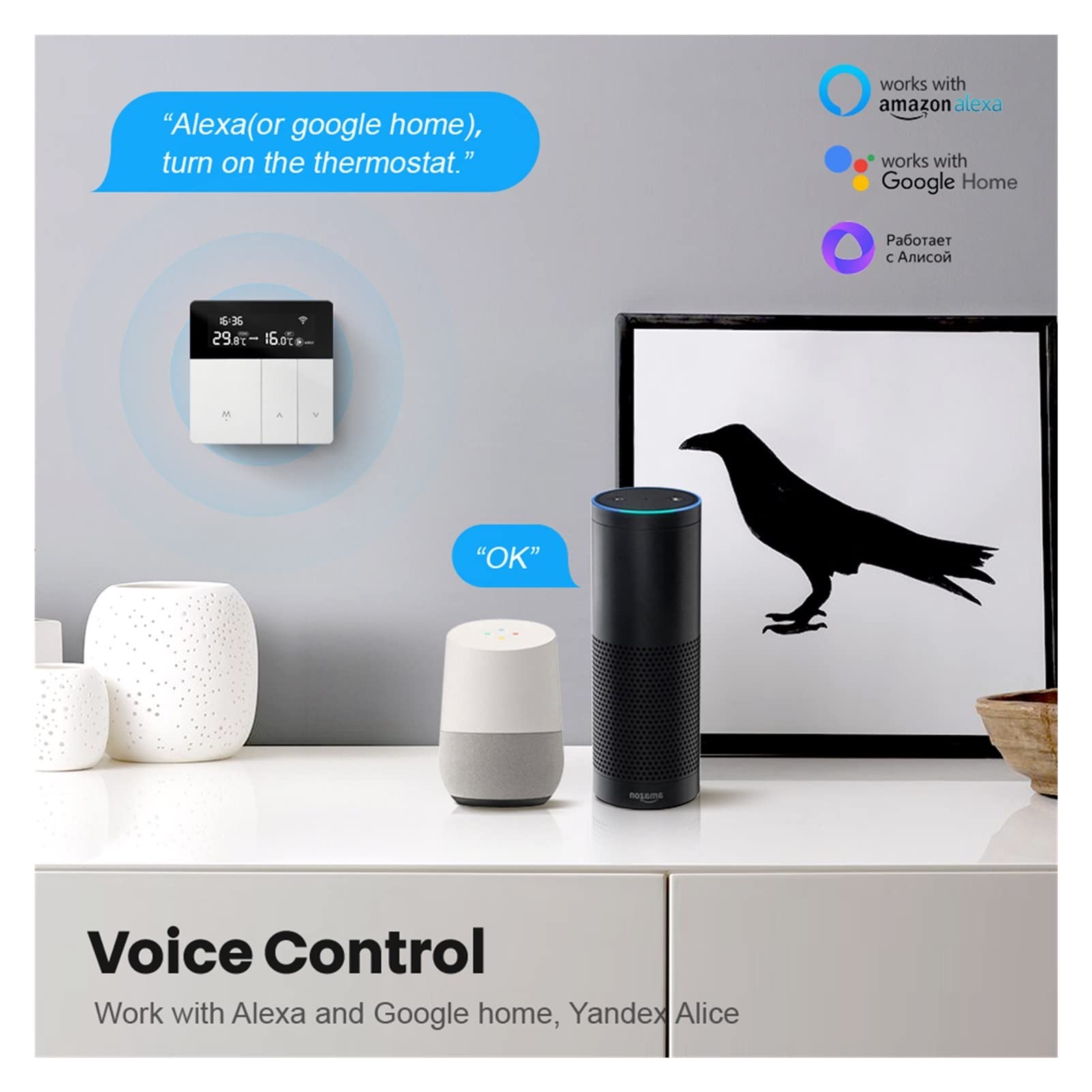 Cyfrowy higrometr termometr wewnętrzny Controller temperatury termostatu WiFi, Tuya Aplikacja Zdalne sterowanie, praca z Alexa Google Home Yandex Alice Z wyświetlaczem LCD(Water Gas Boiler)