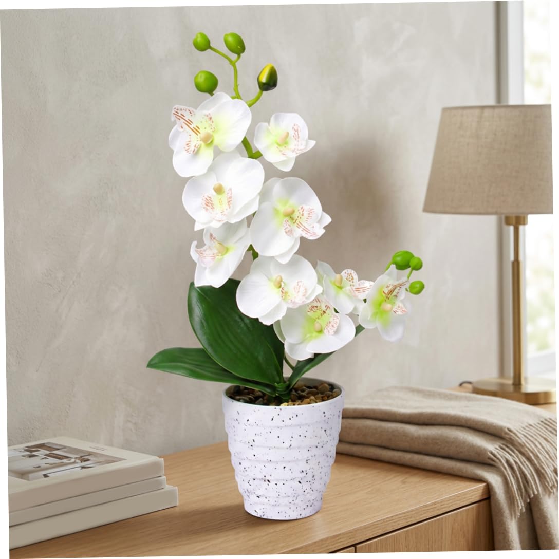 Latemeia Artificial Orchids, 32cm White Faux Flowers in Vase for Home Decor, Lifelike Silk Orchid Plant for Wedding Table Centerpiece, Décoration de jardin
