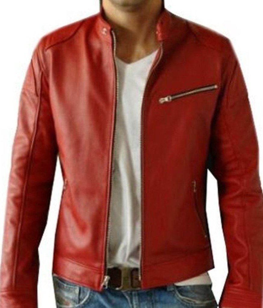V4M Men's New Red Biker Genuine Leather Jacket Sale Offer Price 87 USD Sale