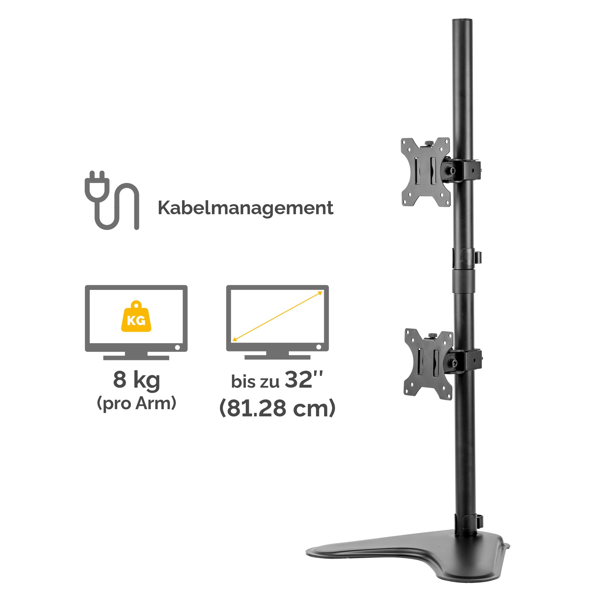 Fellowes Monitorarm Seasa mit Standfuß - höhenverstellbar - für 2 Monitore übereinander bis je 81 – Bild 3
