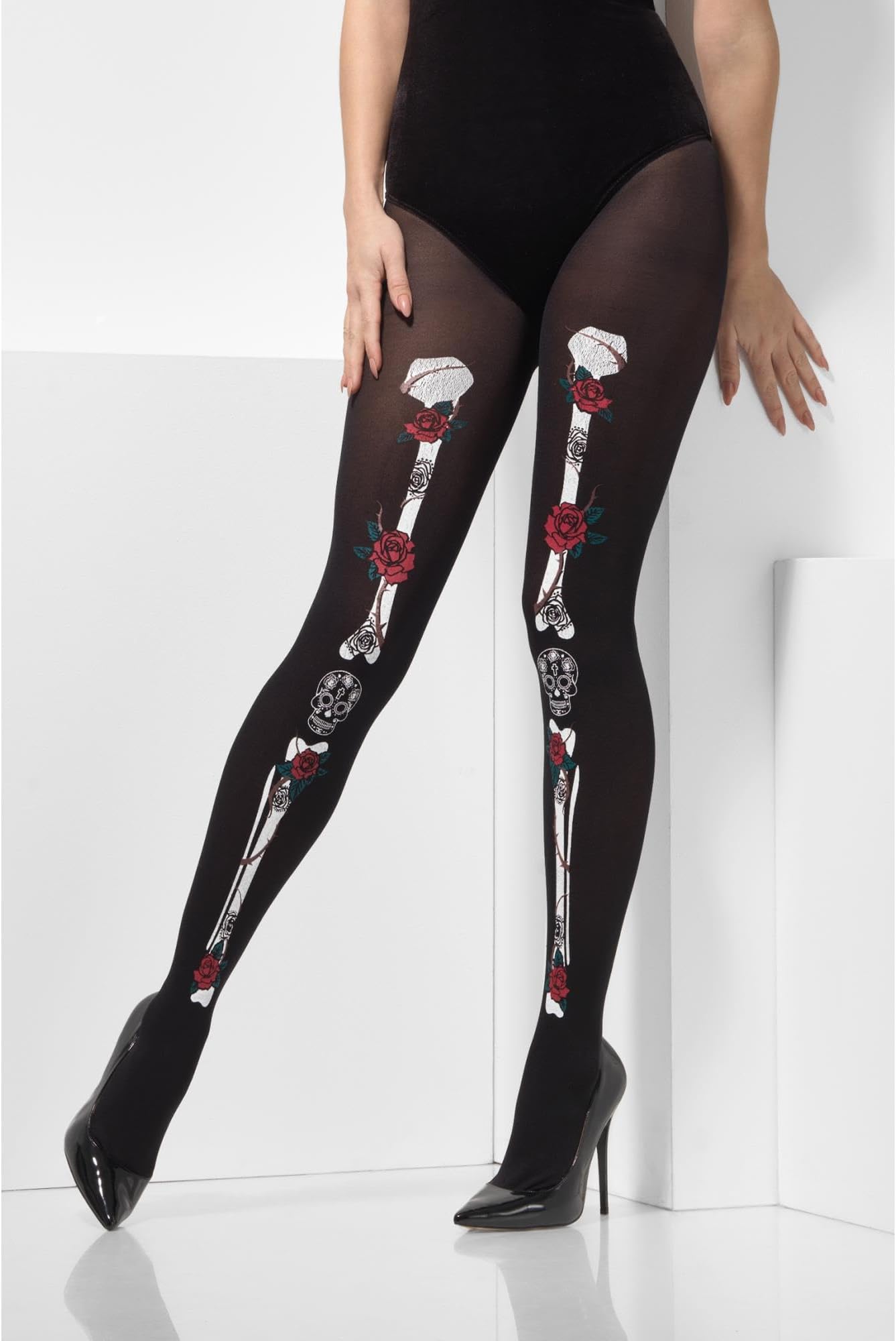Smiffys 43101 Opaque Day of The Dead Tights (One Size)