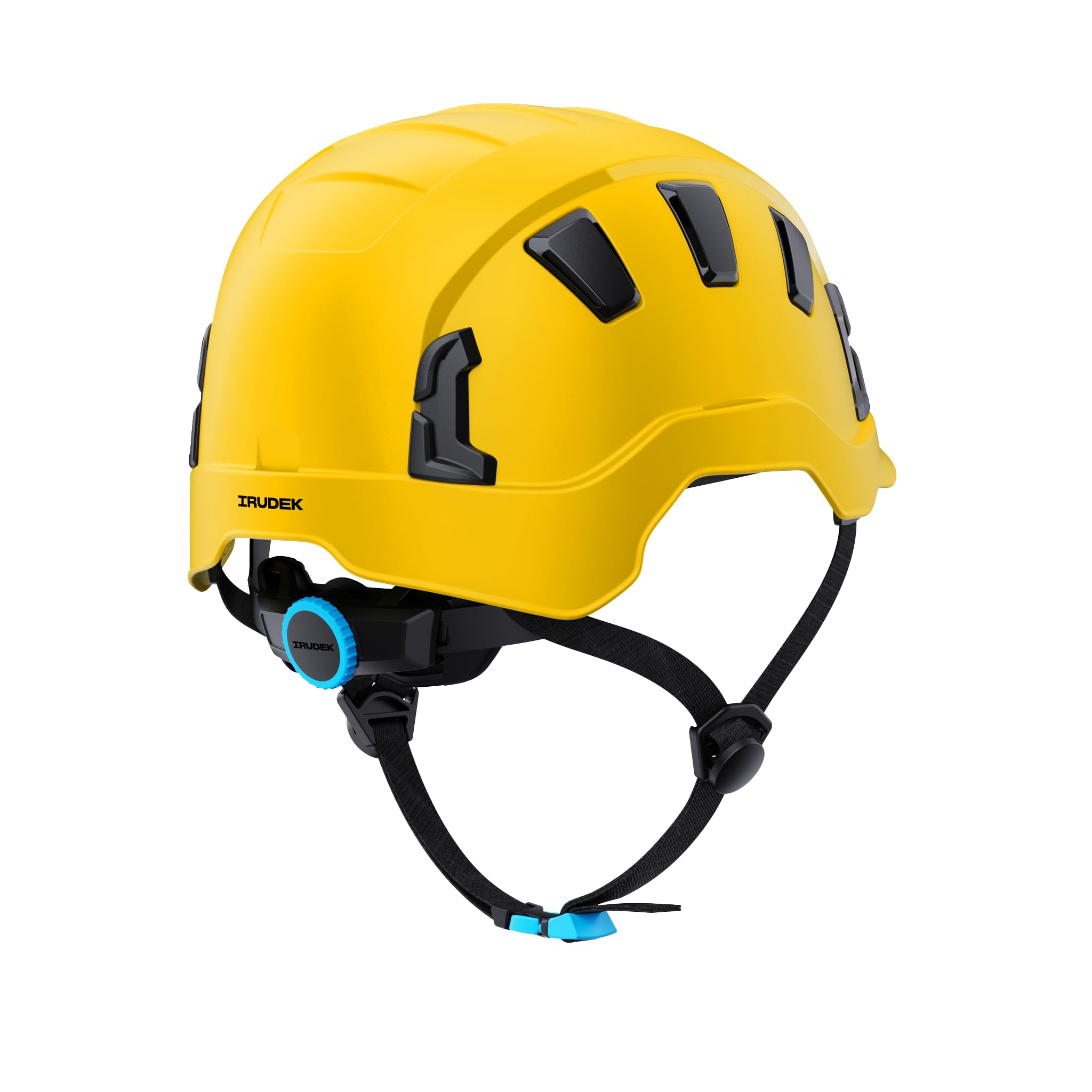 Irudek OREKA II Vent Amarillo – Casco ventilado para Trabajos en Altura, ABS Ultraligero, barboquejo Ajustable, Ranuras universales 30 mm, Chip NFC Integrado, Certificado EN 397 y EN 12492