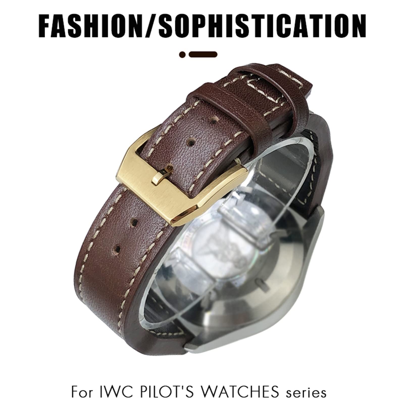 EPANO Correa de reloj de cuero genuino con remaches de bronce de 20 mm, 21 mm, 22 mm, compatible con IWC Bronze Big Pilots Mark 18 Spitfire, 21mm, Agate