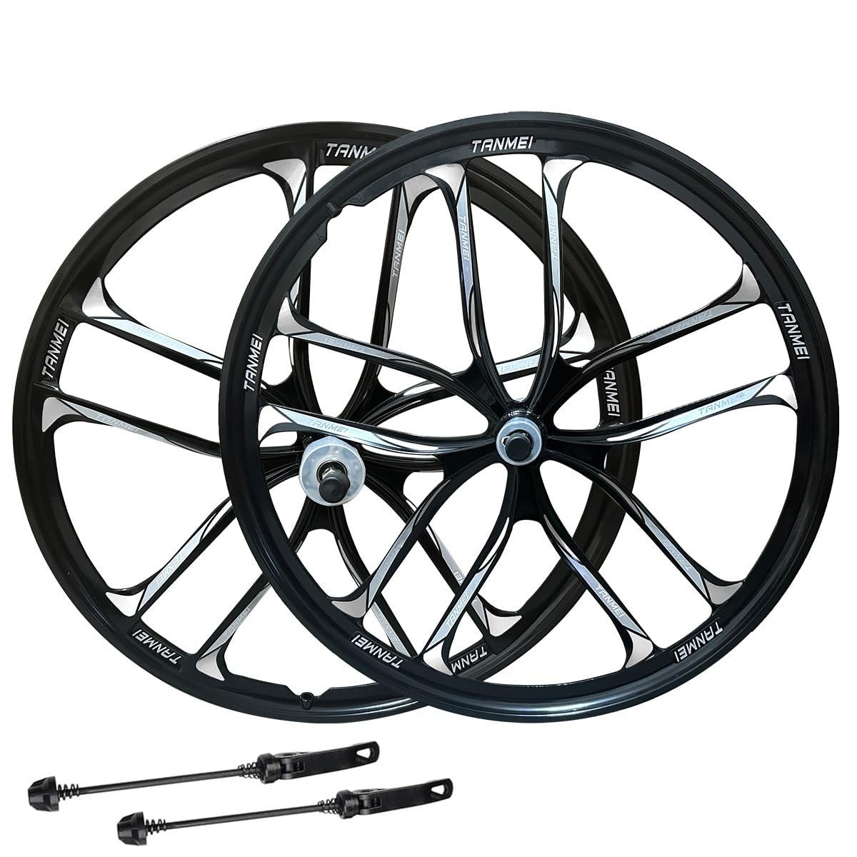 QUYCOIU Bike Wheel Set 24/26/27.5 Inch Magnesium Alloy One-Piece Bike Wheels 10 Spokes Rim Front & Rear 100x135mm For 6-9s Freewheel Quick Release Axles(Black-Silver,24in-Pair)