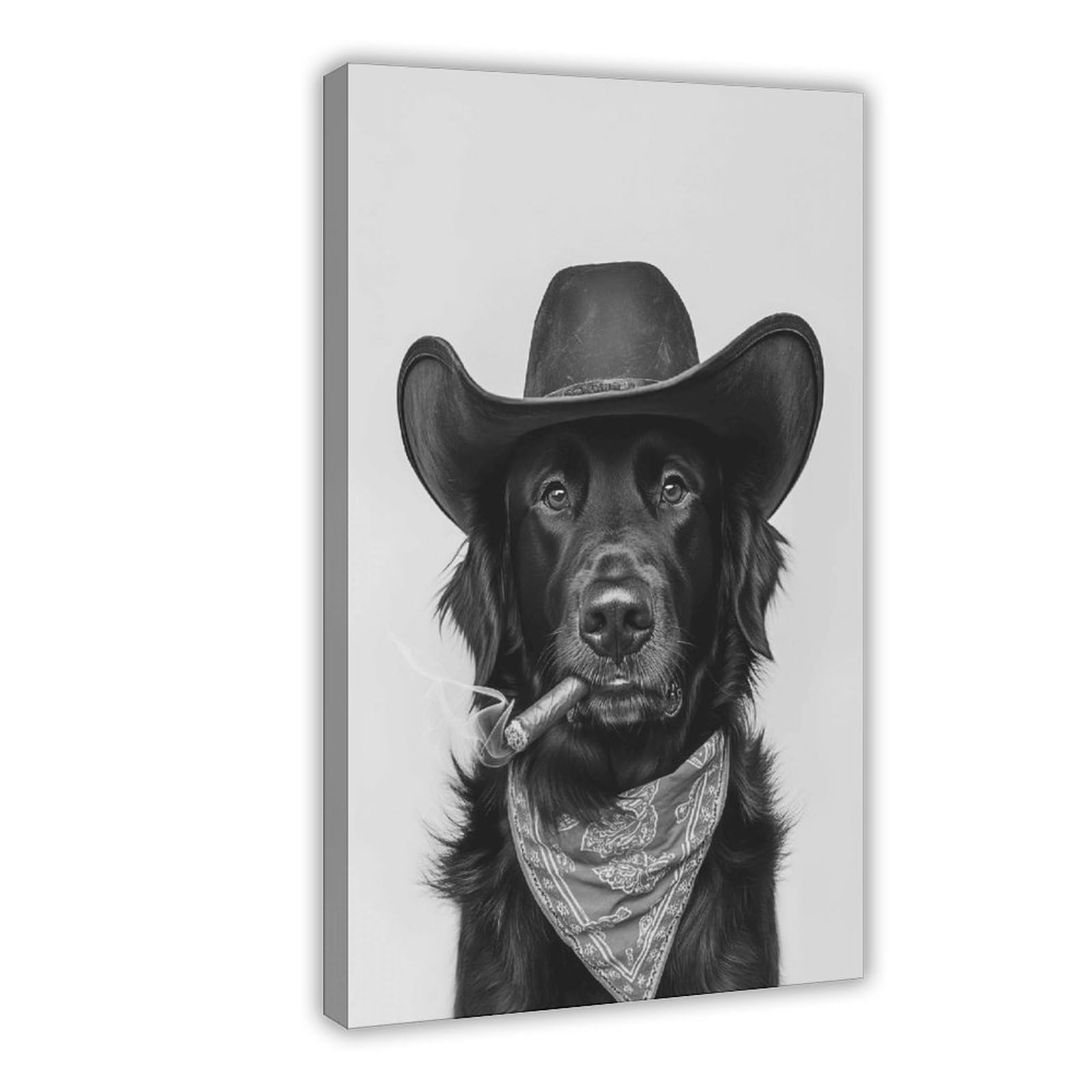 Wjwart Flat Coated Retriever Cowboy Canvas Poster Wall Art Print Picture Paintings 12X18inch(30X45cm)