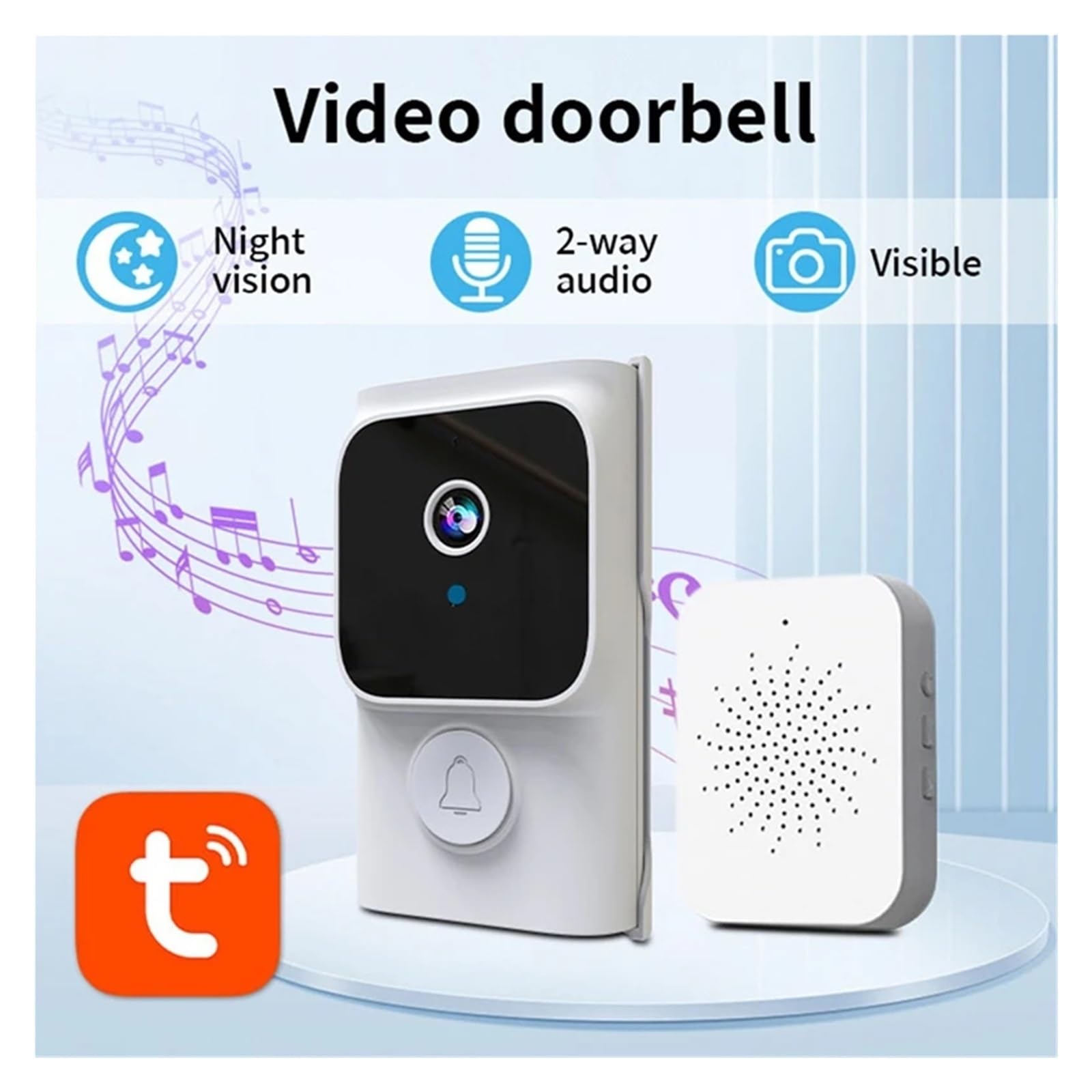 Timbre con vídeo Inteligente Timbre Visual con Wi-Fi y bajo Consumo, Aplicación Completa, Visión Nocturna, PIR, Almacenamiento en la Nube para hogares Inteligentes, oficinas y hogares