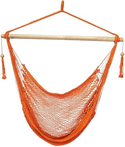 Bliss Hammocks BHC-412G - Silla hamaca de cuerda de isla, ecológica y tejida a mano, de algodón con revestimiento de barniz, separador de madera de