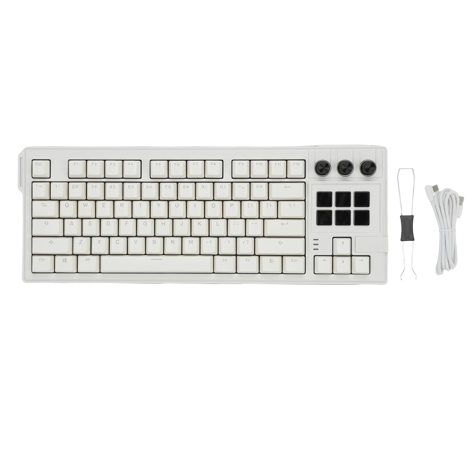 Cuifati Przewodowa Klawiatura Mechaniczna USB, 78 Klawiszy 6 Programowalnych Klawiszy LCD Czerwony Przełącznik Podświetlany RGB Funkcja Hot Swap, z 3 Przyciskami Przełączającymi 2 (WHITE)