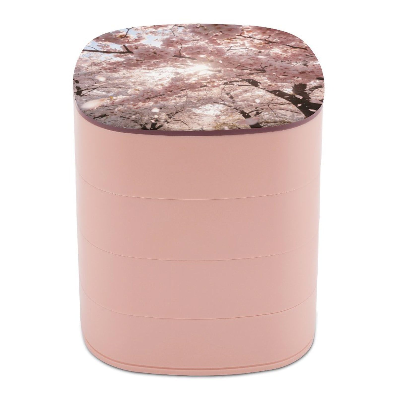 LZQPOEAS Cherry Blossoms Pink Jewelry Box Women Jewelry Organizer Travel Jewelry Case Cute Necklace Ring Storage Organizer 4-Layer Rotating Jewelry Tray Case with Mirror for Bracelets
