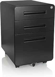 hjh OFFICE 743014 Armário de arquivos móvel Color Plus I aço preto, arquivador móvel com fechadura e 3 gavetas, escritório, com rodas