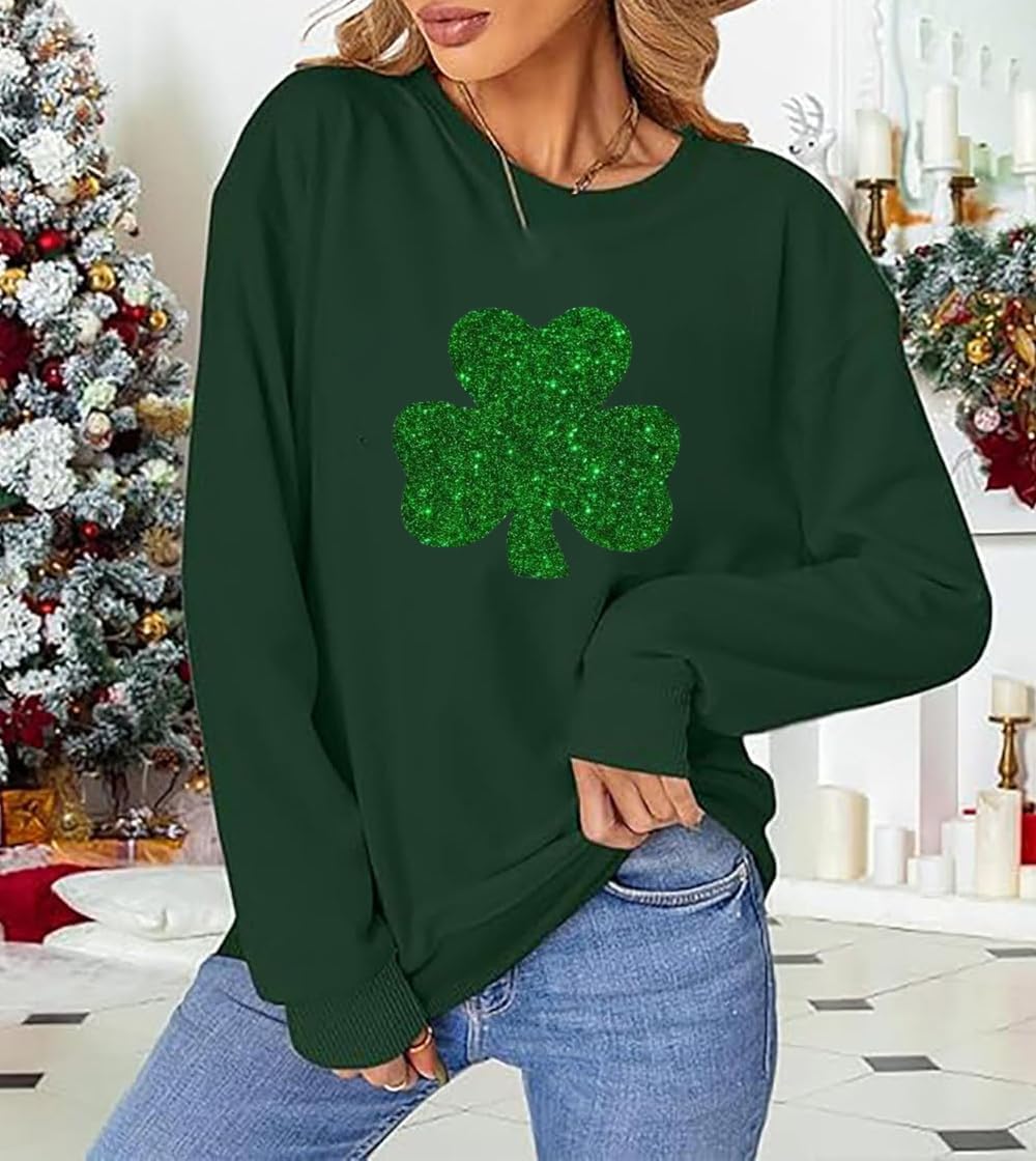 Ykomow St Patricks Day Sweatshirt Women Long Sleeve Leopard Shamrock St. patricks Shirts Tees - Image 3
