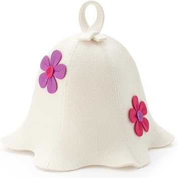 JaGely Flowers Sauna Hat Wool Banya Hat for Women Men White Sauna Cap Sauna Accessories Protect Your Head from Heat