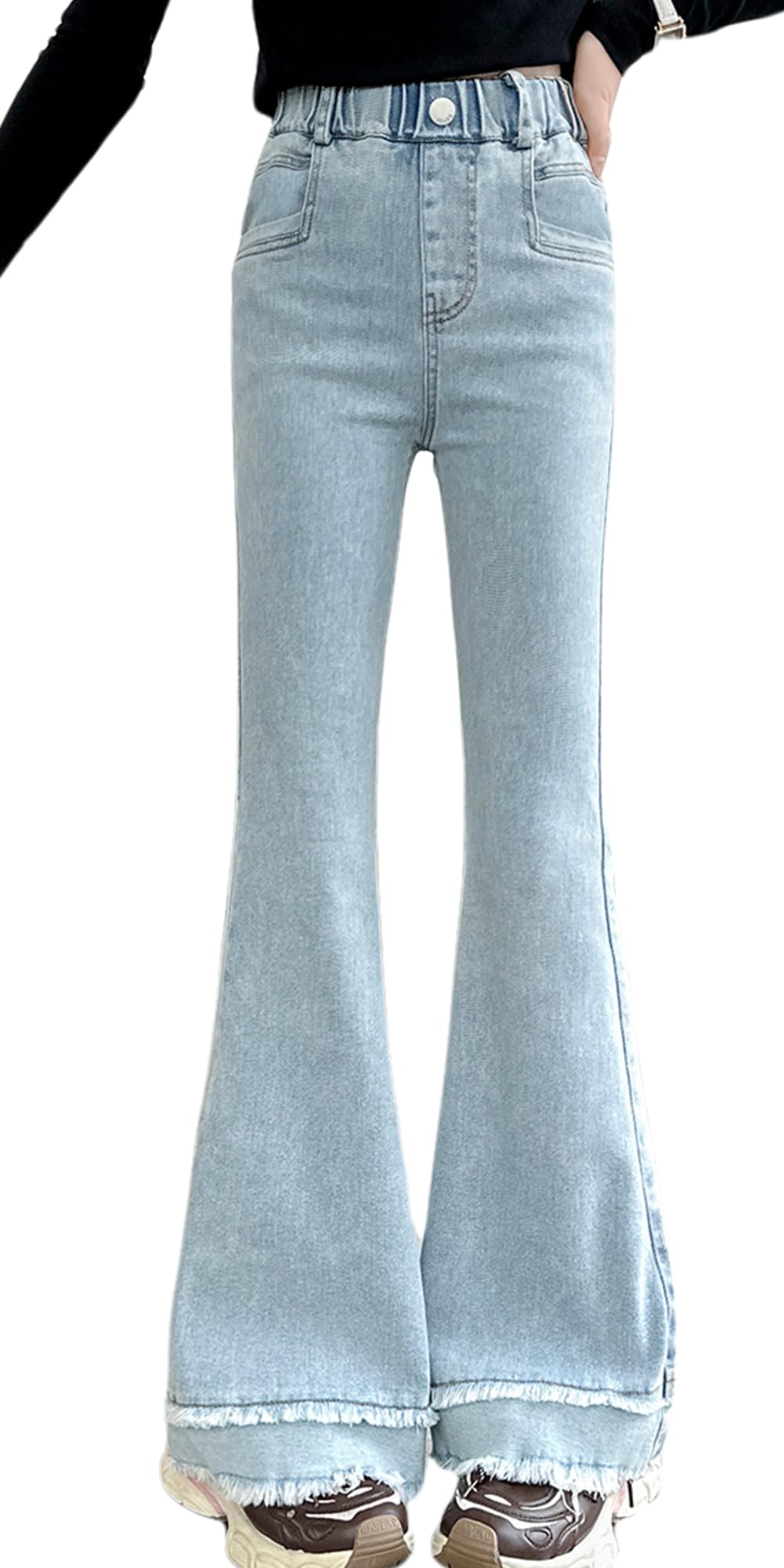 SEAUR Pantalones vaqueros para niña, cintura alta, ajustados, elásticos, con cintura elástica, pantalones acampanados únicos y elegantes, 120 – 170 = (EU 110-164)