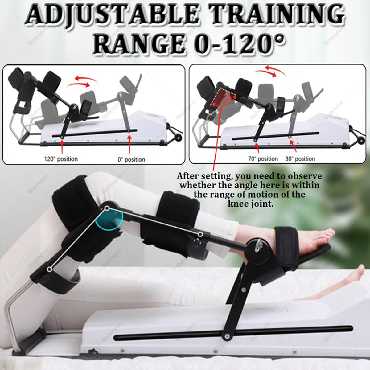 Equipo de rehabilitación de Rodilla - Máquina CPM para rehabilitación de Rodilla, Fisioterapia con Pantalla LCD, Control Remoto y Ajuste de 0 a 120° M