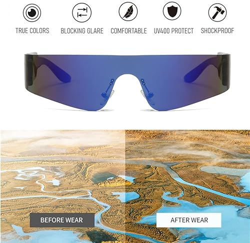 Miniatura 10 de BAWUYI Y2K - Gafas de sol futuristas envolventes para hombres y mujeres visera cibernética monobloque deportivo accesorios de los años 2000 marco