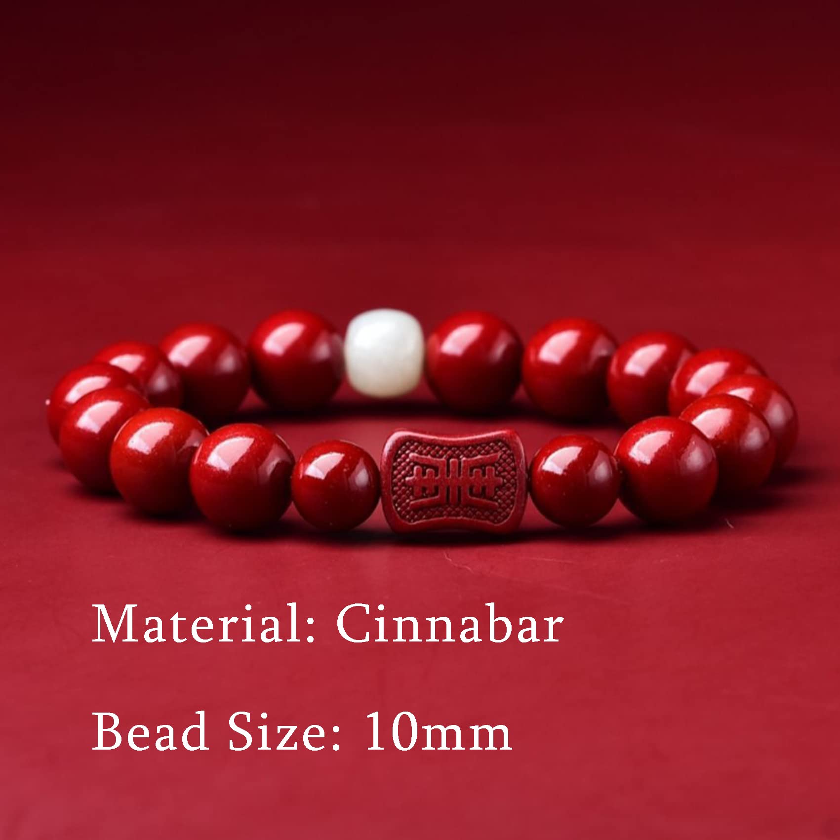 LNNSHX Pulsera Feng Shui Pulsera De Cuarzo De Cristal De Cinabrio Pulsera De Hilo Rojo Amuleto De Buena Suerte Pulsera Redonda De Cuentas Elástica Piedra Talismán Pulsera De Cristal Vintage Mujeres