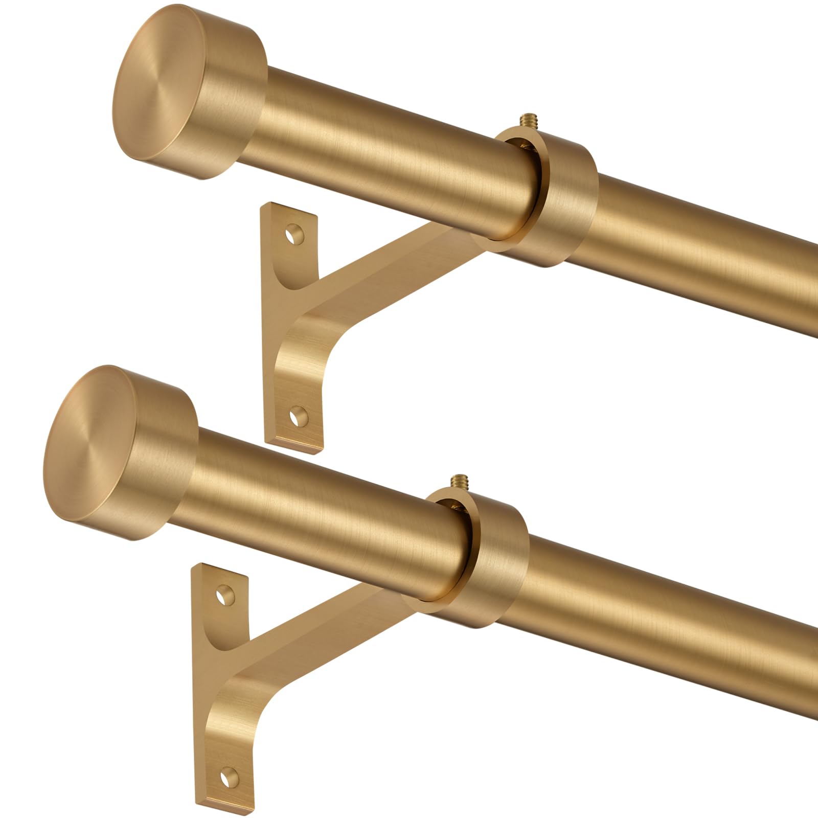 2-pack curtain rod for windows 28-48",adjustable window curtain rods with premium aluminum end cap finials and full surround brackets,3/4"(0.062feet) diameter,warm gold drapery rods for curtains