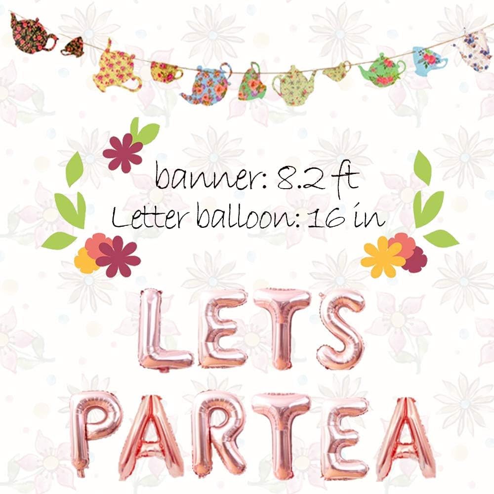 LaVenty LET'S PAR TEA Balloons Tea Party Birthday Banner Decorations Lets Par-Tea Party Decor Par Tea Baby Shower Par Tea First Birthday Decoration Flower Garland (Floral Banner) - Image 2