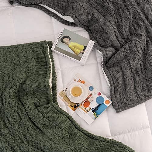 Recyco Acrylic Cable Knit Sherpa Throw Blanket For Couch, Thick Super Soft Cozy Knit Blanket Sweater Style Sherpa Knitted Throw Blankets For Bed Sofa Chair, 50 X 60 Inches, Forest Green #TOP6