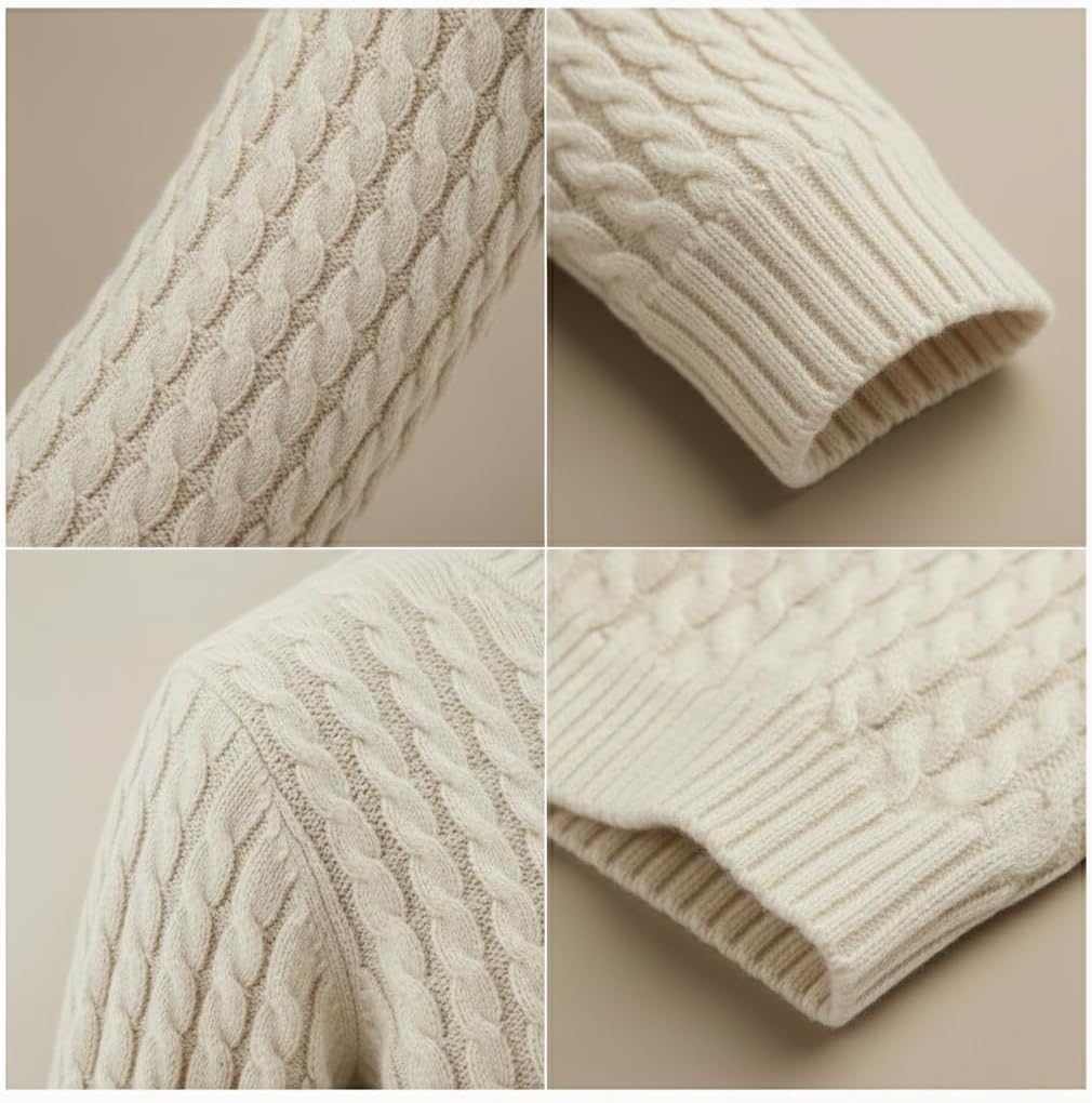 NPIA Certified 100% Pure Cashmere Sweater Women, Hand-Knitted Cable Knit Crewneck Pullover, Ultra-Soft 16-Micron - Image 4