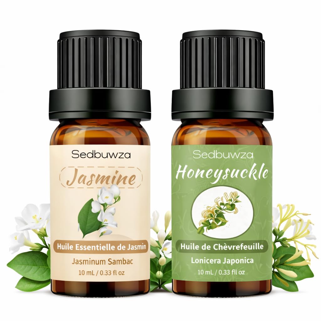 Sedbuwza Jasmine Honeysuckle Essential Oil Set, Jasmine Fragrance Oil Honeysuckle Scent Oil Set for Diffuser, Aromatherapy, Massage, Soap, Candle