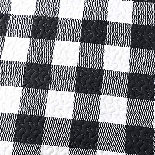 EXQ Home Quilt Set King Size 3 Piece,Lightweight Microfiber Coverlet Modern Style Black and White Squares Pattern Bedspread Set(1 Quilt,2 Pillow Shams)