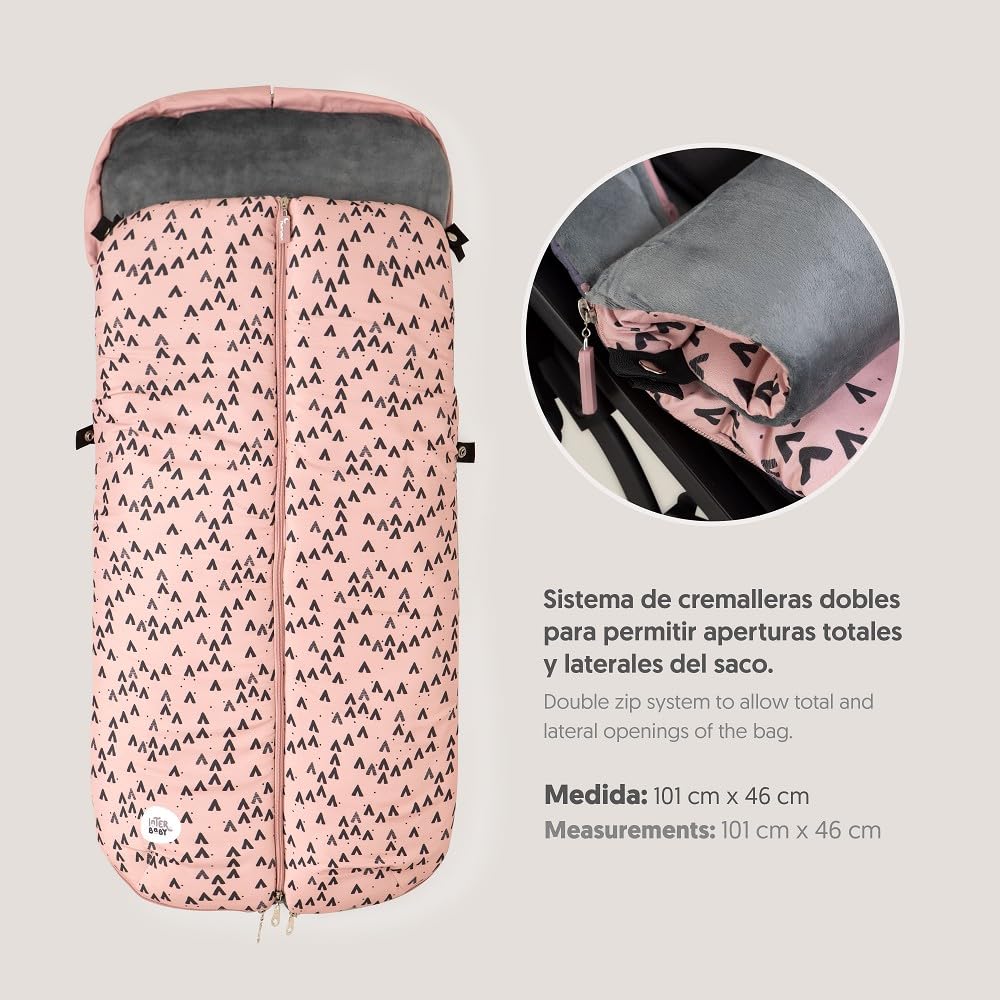 Interbaby Chanceliere Bebe Poussette Couverture Poussette Bebe Hiver, Doux | Sac de Couchage Poussette Bebe Détachable, Double Ouverture, Lavage Facile, Matériaux Antiallergiques, Montan Rose
