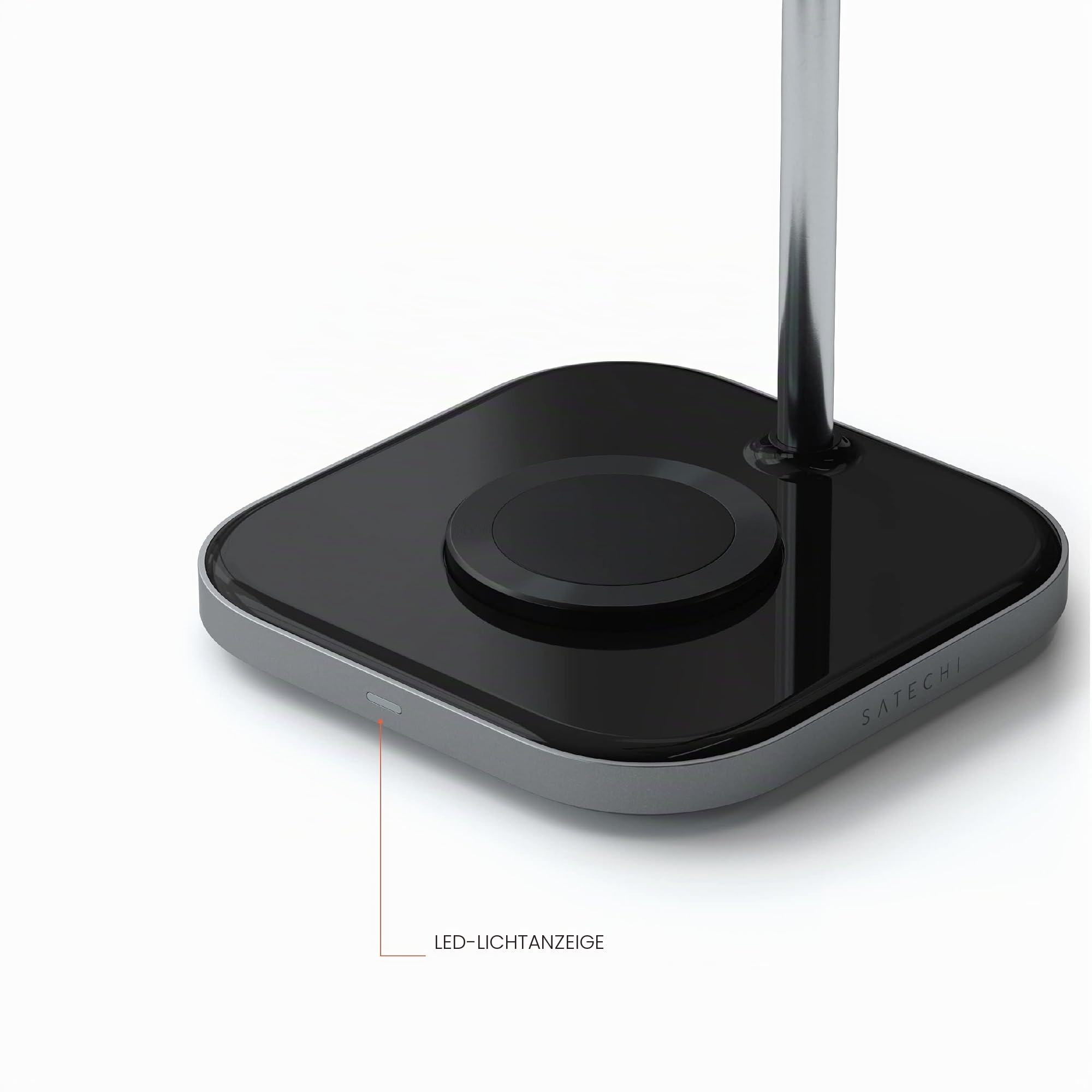 SATECHI 2-in-1 Kopfhörerständer mit kabellosem Ladegerät, USB-C Ausgang und magnetischem kabellosem Ladegerät, für iPhone 17, 16, 15 bis 12 Serie, Airpods Pro und andere Qi-fähige Geräte