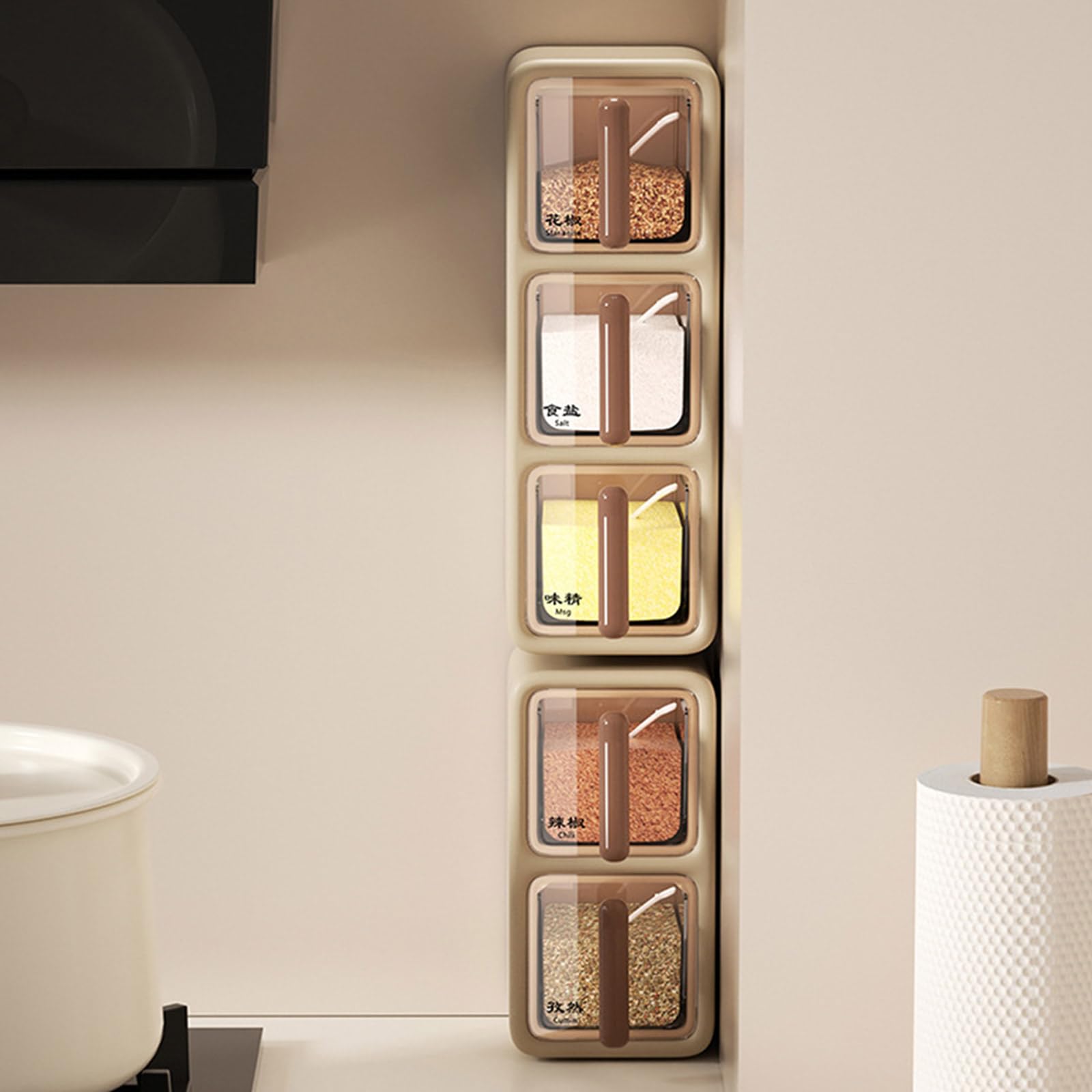 Dispenser per spezie da parete, robusto portaspezie da cucina con cucchiai per gli appassionati di cucina, perfetto per erbe aromatiche, condimenti e condimenti