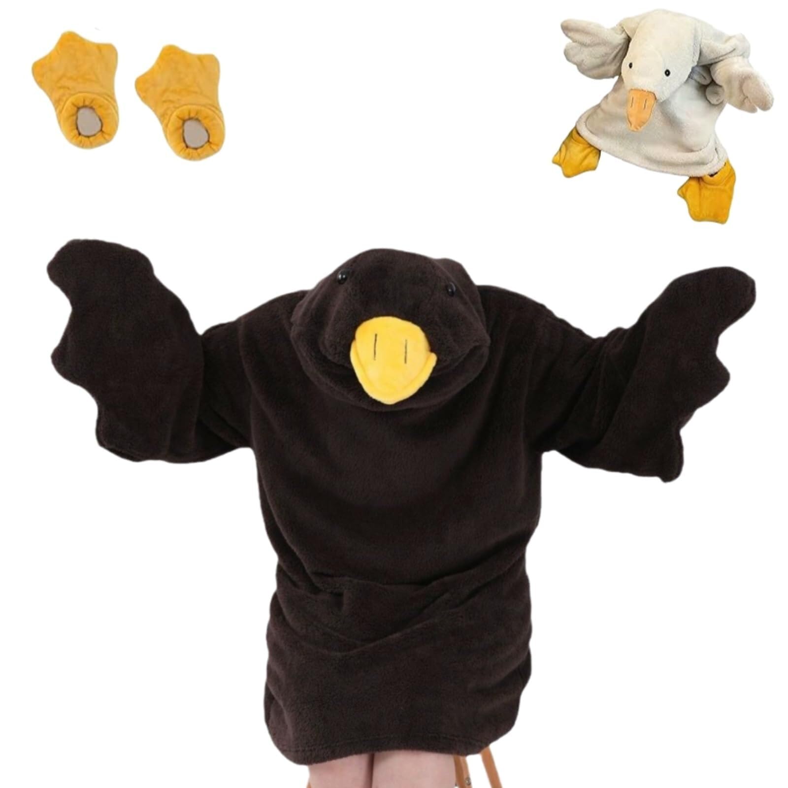 Funny Goose Wearable Blanket,Wearable Blanket Hoodie Onesie, with Gooses Feet Slippers Black