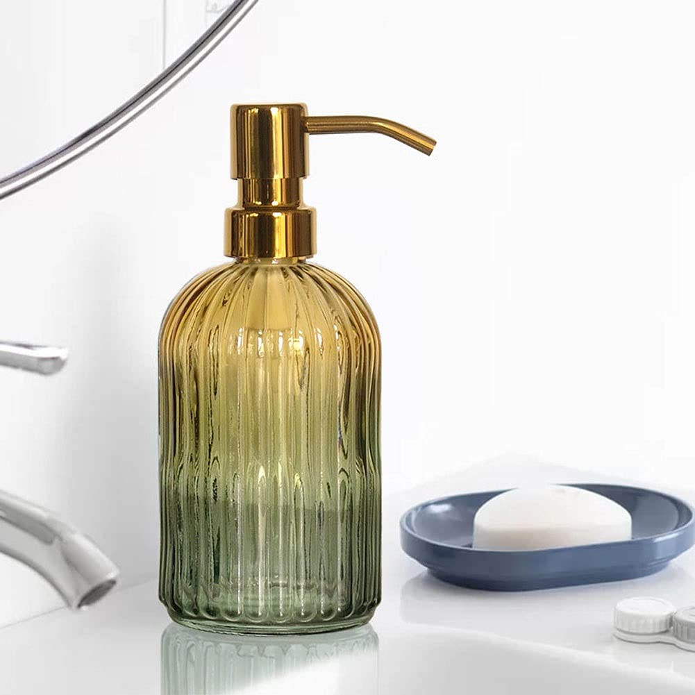 Distributeur de Savon pour Les Mains en Verre Transparent et Acier Inoxydable, Pompe à Eau Rechargeable, distributeurs de Liquide pour Salle de Bain et Cuisine