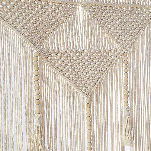 Tapisserie tissée boho macramé beige pour décoration murale suspendue - 4