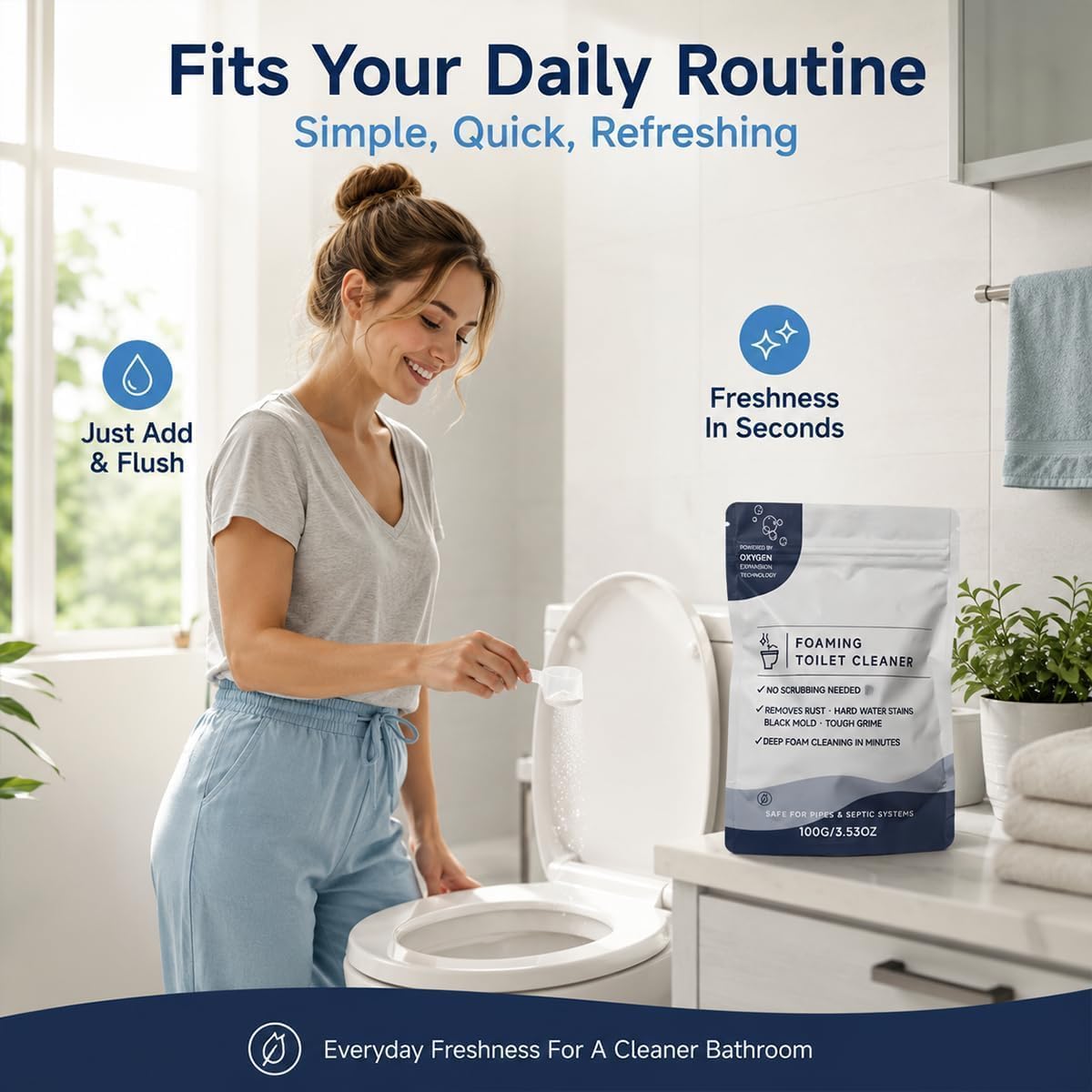 2027 Upgraded Restorabowl Foaming Cleaning Powder, Fast Dissolving Daily Toilet Cleaner with Fresh Scent, Fresh Scent Daily Care Powder, Safe for Pipes & Septic Tanks (2-Pack) image 5