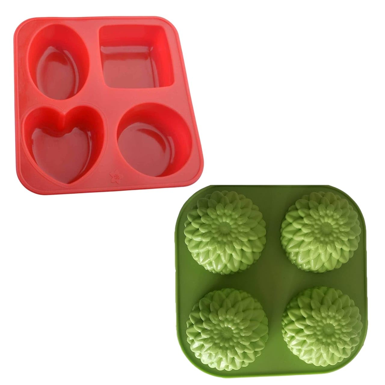 (Pack of 2) (Multicolor) Silicone Soap Making Moulds, 4-Cavity Oval,Square,Round,Heart and Flower Designs,Handmade Soaps,Bath Bombs,Lotion Bars-image-21