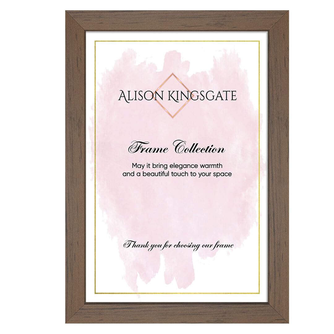 Alison Kingsgate Thin 14X12 WALNUT- Photo Frame-Engineered Wood Picture Frames with Shatterproof Perspex - Ideal for Certificates & Artwork-Wall Mount or Tabletop - Multiple Sizes & Colours Available