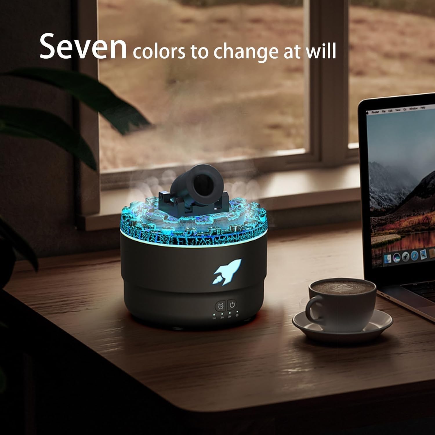 Cannon Blast Aroma Humidifier, Turret Aromatherapy Diffusore Silenzioso, LED per Camera da Letto, Spegnimento Automatico Senz'acqua per Casa, Ufficio (Nero)