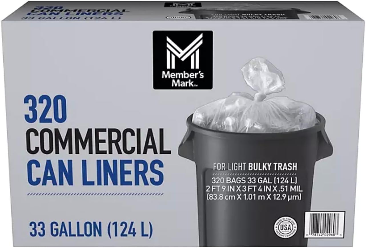 Member Mark 33 Gallon Commercial Trash Bags 16 rolls of 20 ct., total 320 ct.