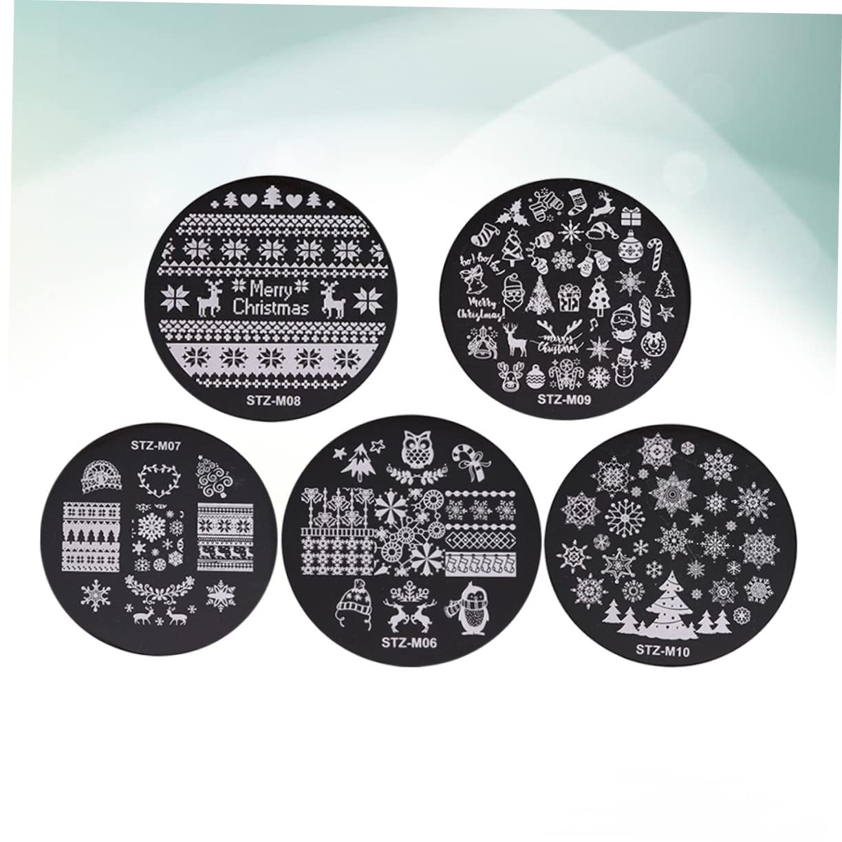 Housoutil 5pezzi Stampi per Unghie Natalizie Piastre Rotonde per Nail Art in Metallo Lucido Kit di Modelli per Stamping Unghie