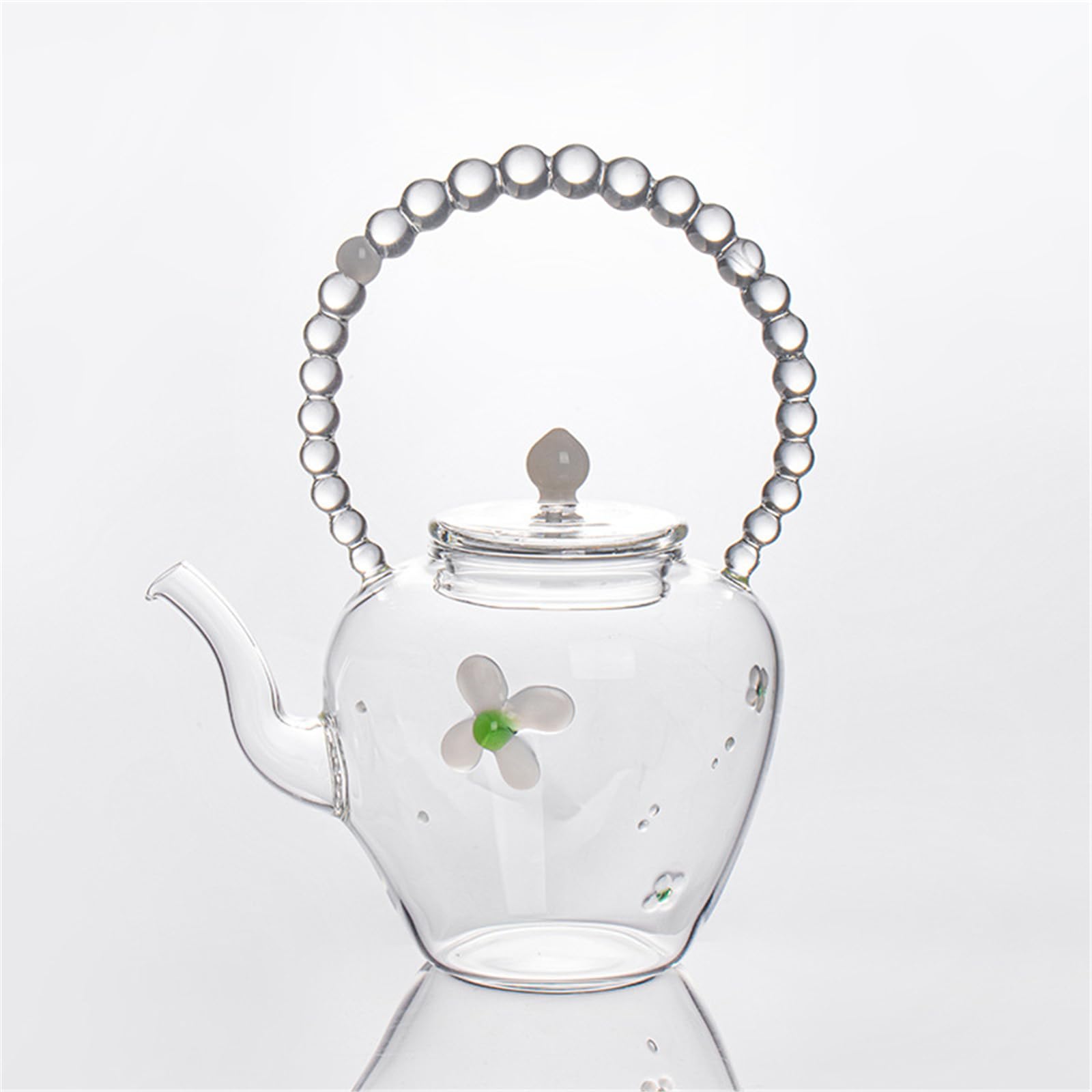 Théière en Verre Blanc avec Infuseur De 520ml, Infuseur À Thé Aux Fleurs Borosilicate avec Séparation Thé-Eau, Marmite Résistante À La Chaleur(White)