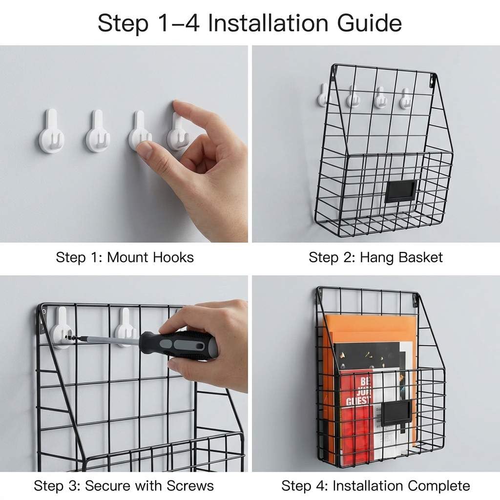 QWORK Portariviste da parete in filo metallico, grande capacità, impermeabile e antiruggine, perfetto per casa e ufficio