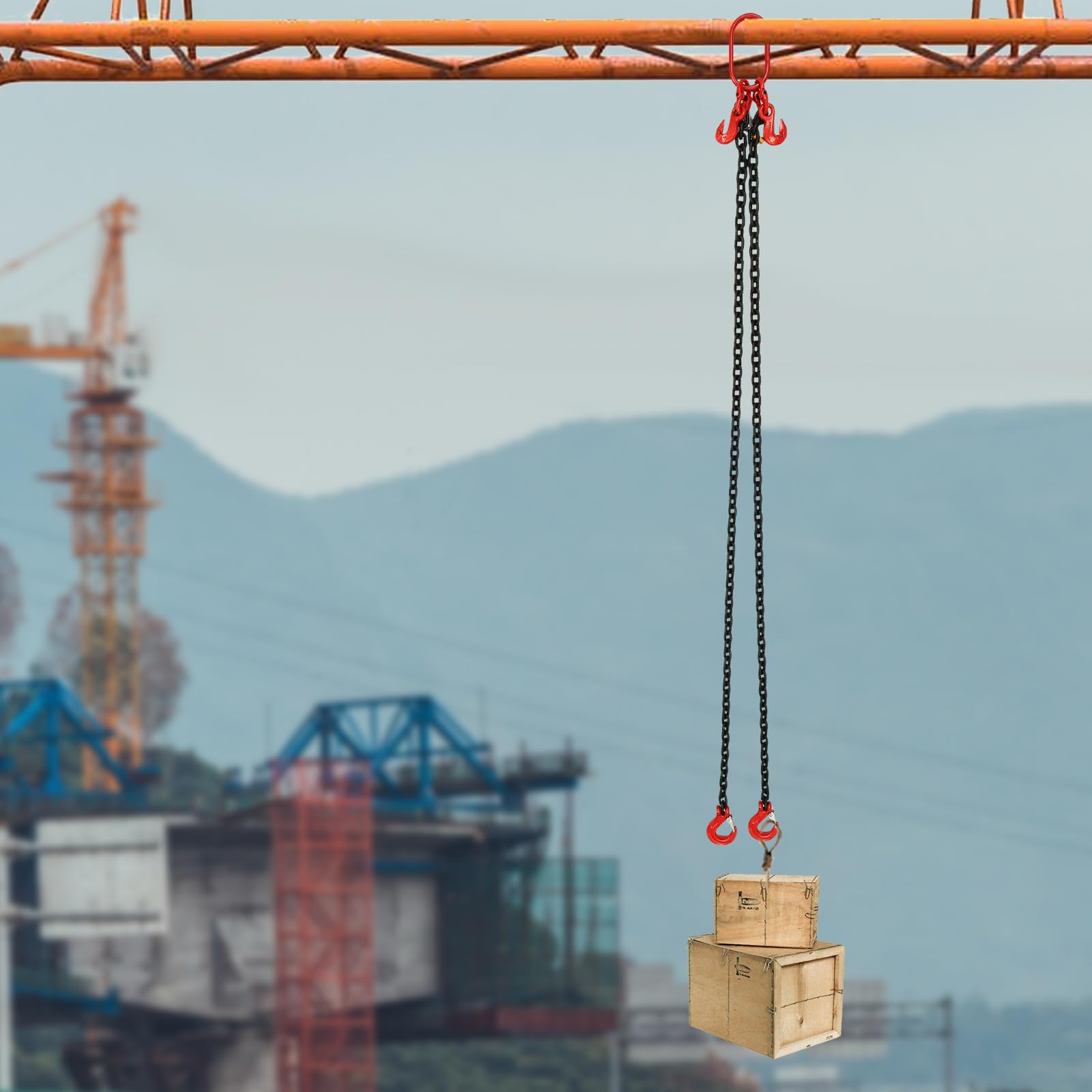 Catena per gru 2T in lega di acciaio resistente 2 m, catena per gru per il sollevamento, trazione, costruzione di edifici, cuscinetti Machinery
