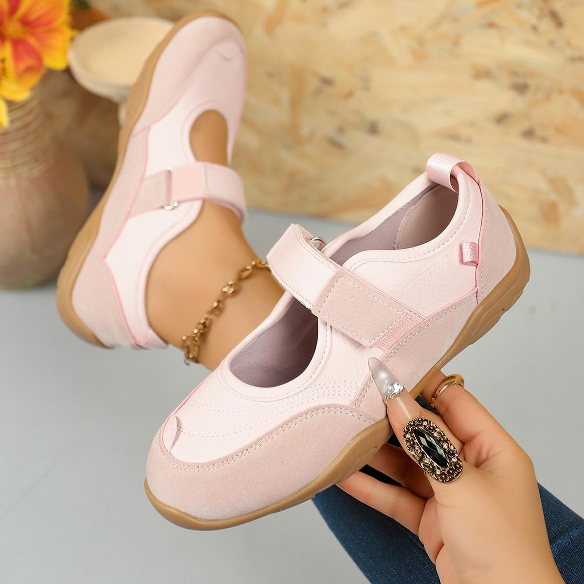 Scarpe da ginnastica Mary Jane da donna, in tela, casual, da passeggio, rosa, 39 EU | Scarpe da ginnastica da donna Mary Jane, leggere, con cinturino regolabile, comode scarpe da passeggio