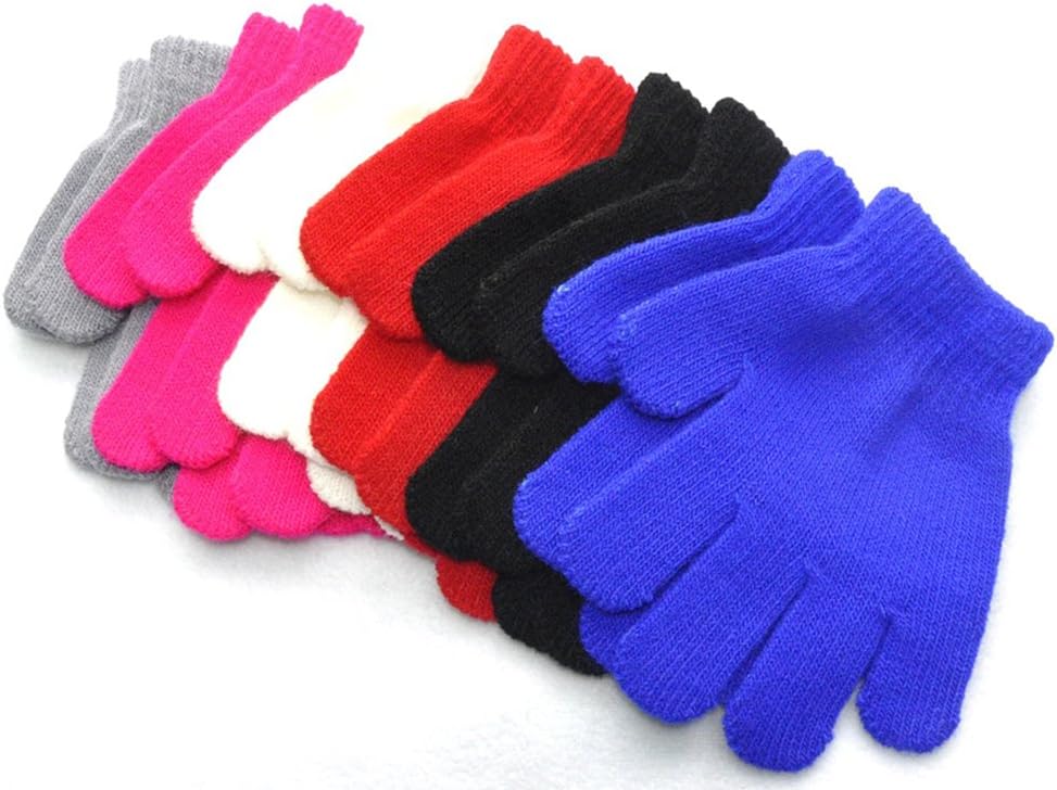 Little Kids Solid Winter Knitted Full Finger Gloves, 3-8 Years Old