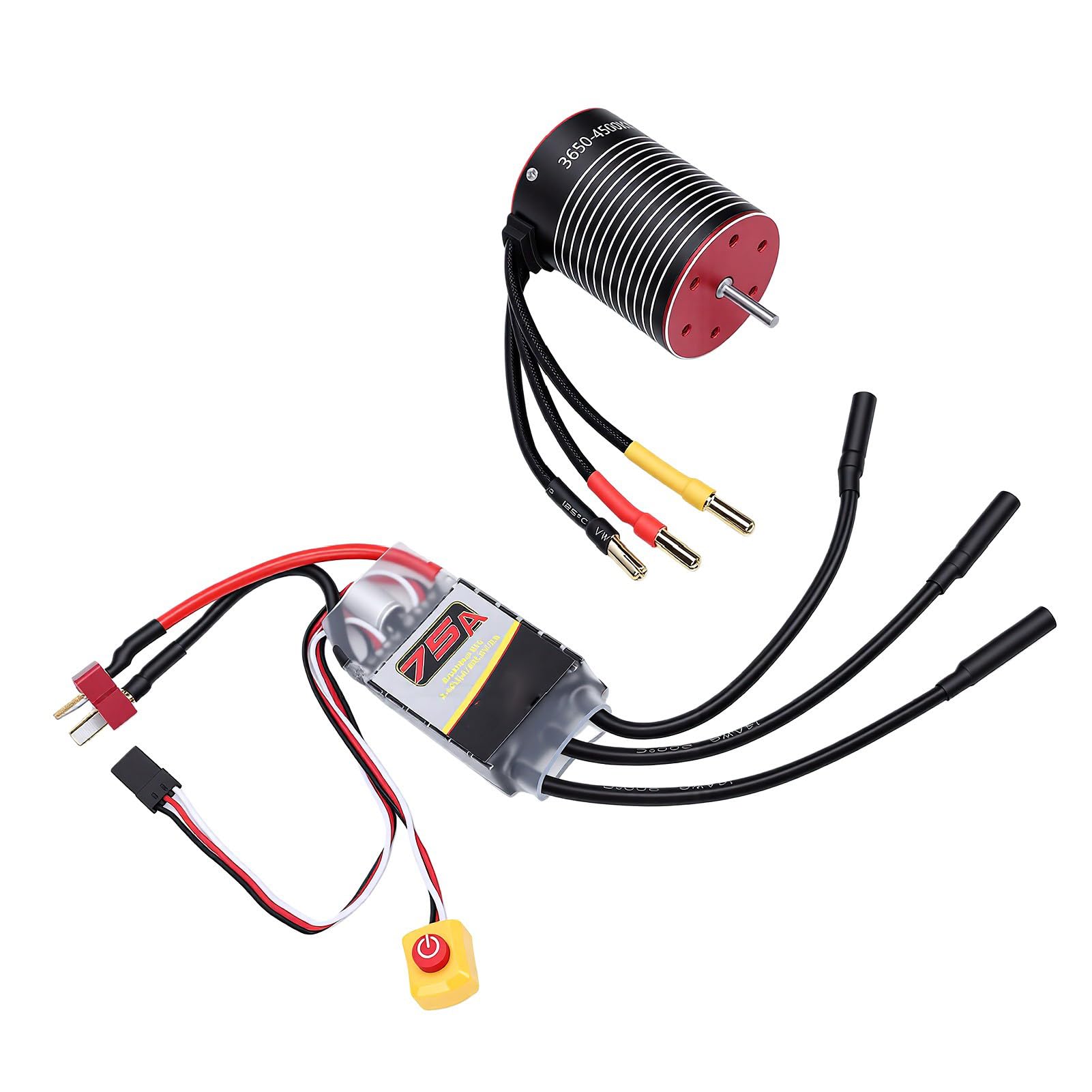 Generic Profesjonalny Silnik Bezszczotkowy RC ESC Combo 3650 4500KV do Samochodów i łodzi RC 1/10, Ciągła 75A, Konstrukcja Obrabiana CNC
